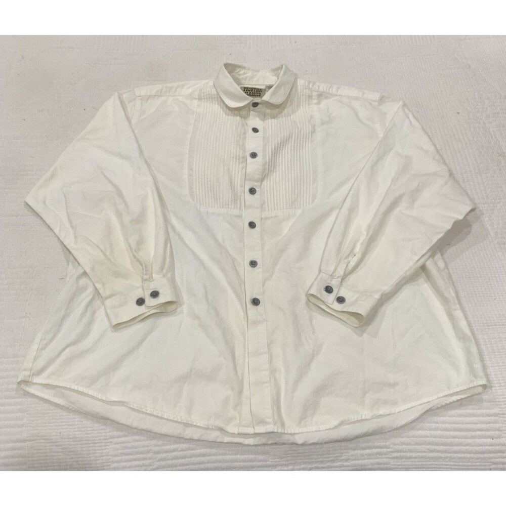 Vtg Frontier Classics Shirt Mens 2XL Off-White Long Sleeve Cotton Western Cowboy